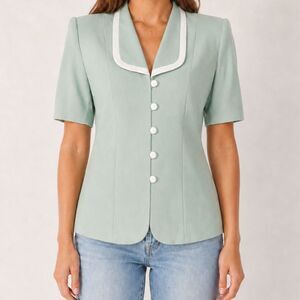Vintage Mint Green Short Sleeve Blazer Top Size Small